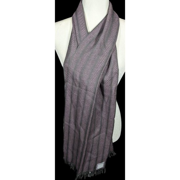 Lisbeth Mulcahy Grey And Pink Alpaca Herringbone Scarf